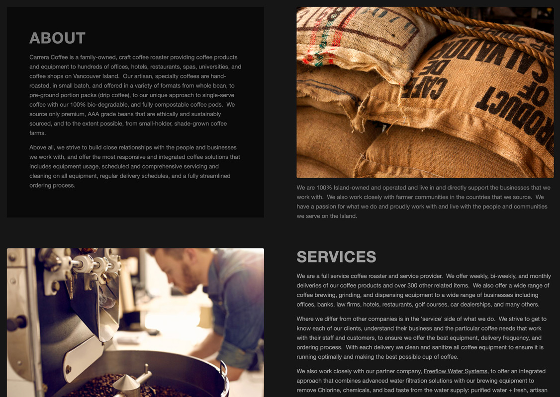Carrera Coffee home page