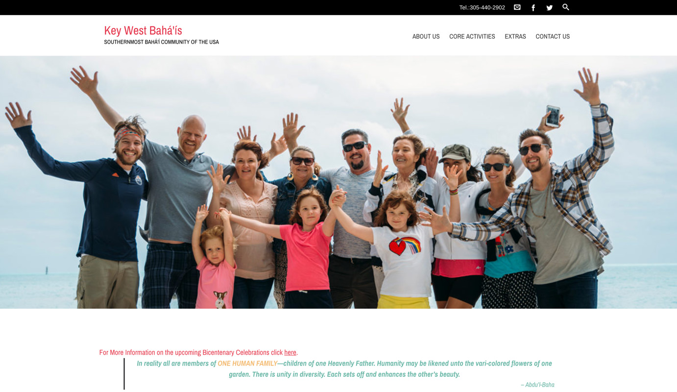 Key West Baha'is Home Page with community photo as banner image.