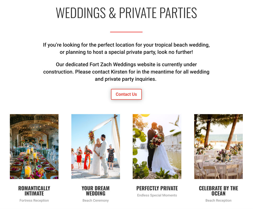 Fort Zachary Taylor State Park Home Page brief intro to Weddings & Private Parties
